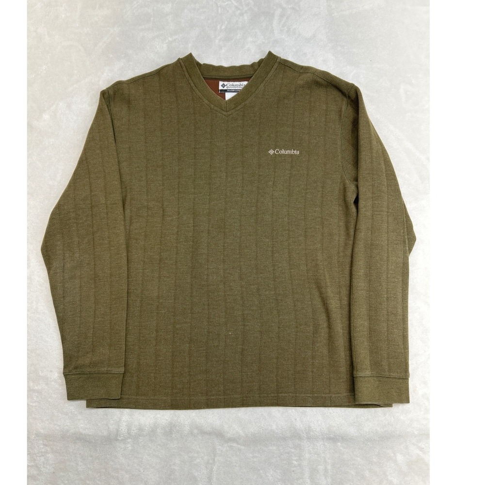 Columbia Pullover Shirt Mens L Olive Green Ribbed V-Neck‎ Casual Long Sleeve